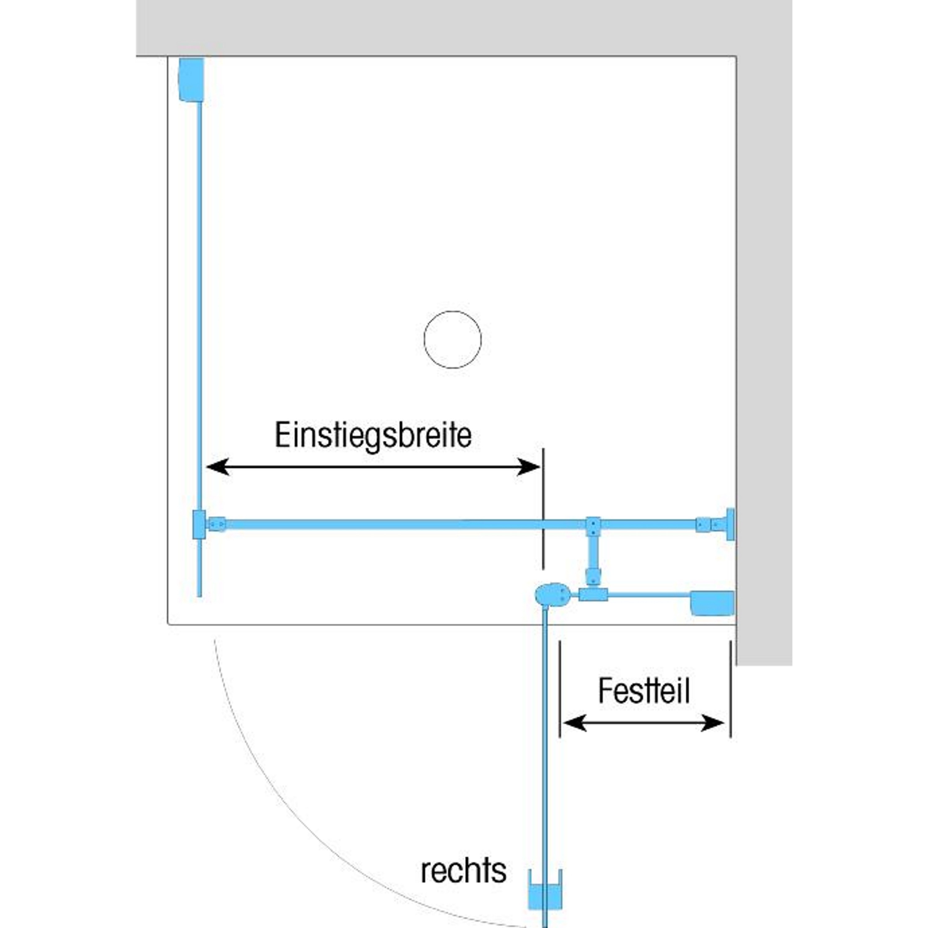 Duschkabine/ Duschabtrennung Dusbad Vital 2 Drehtür an Festteil rechts + Duschwand links (Kombination) rechts 1125mm links 900mm