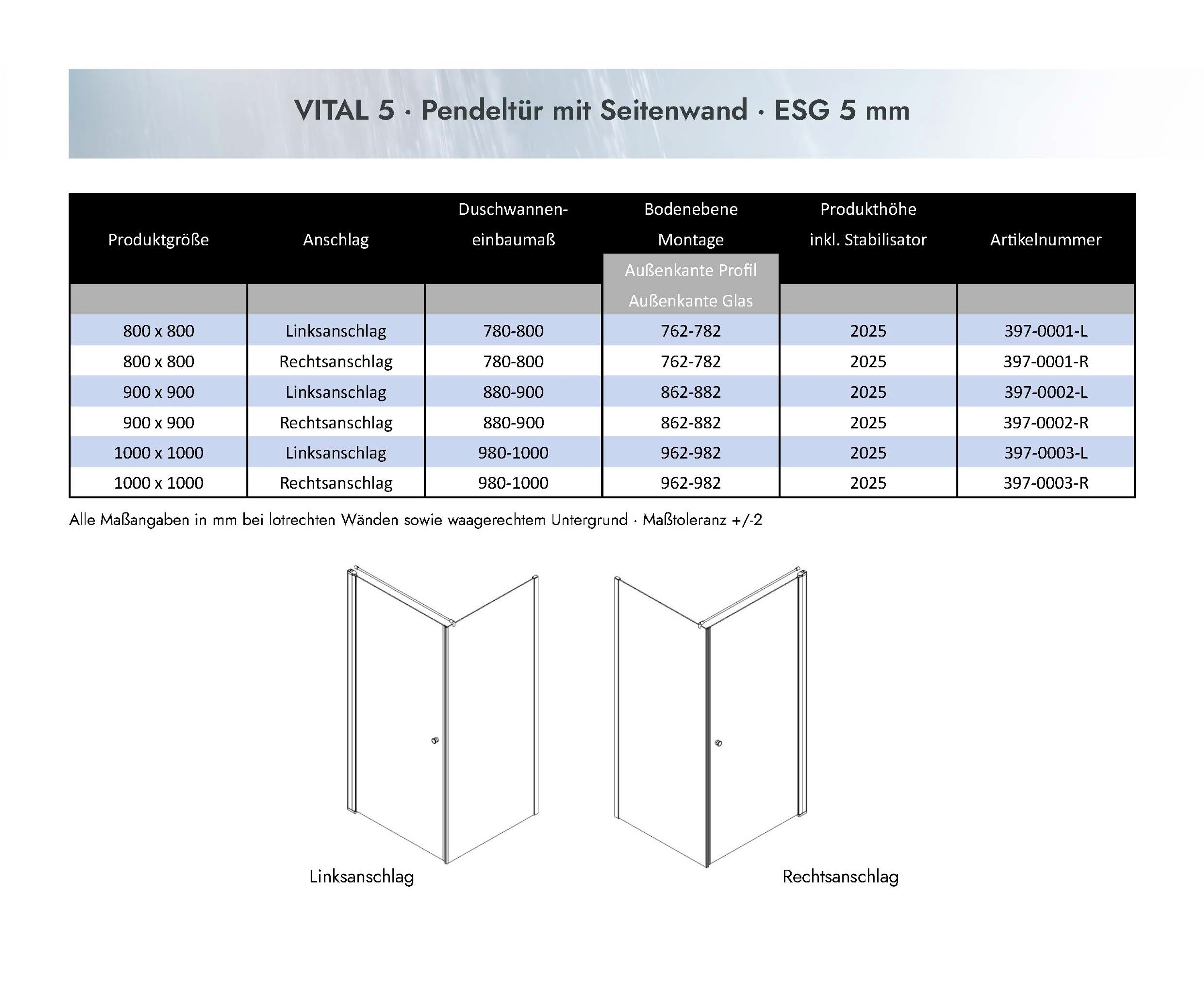 Duschkabine Dusbad Vital 5 Pendeltür + Seitenwand Anschlag:Rechts,Breite:100cm