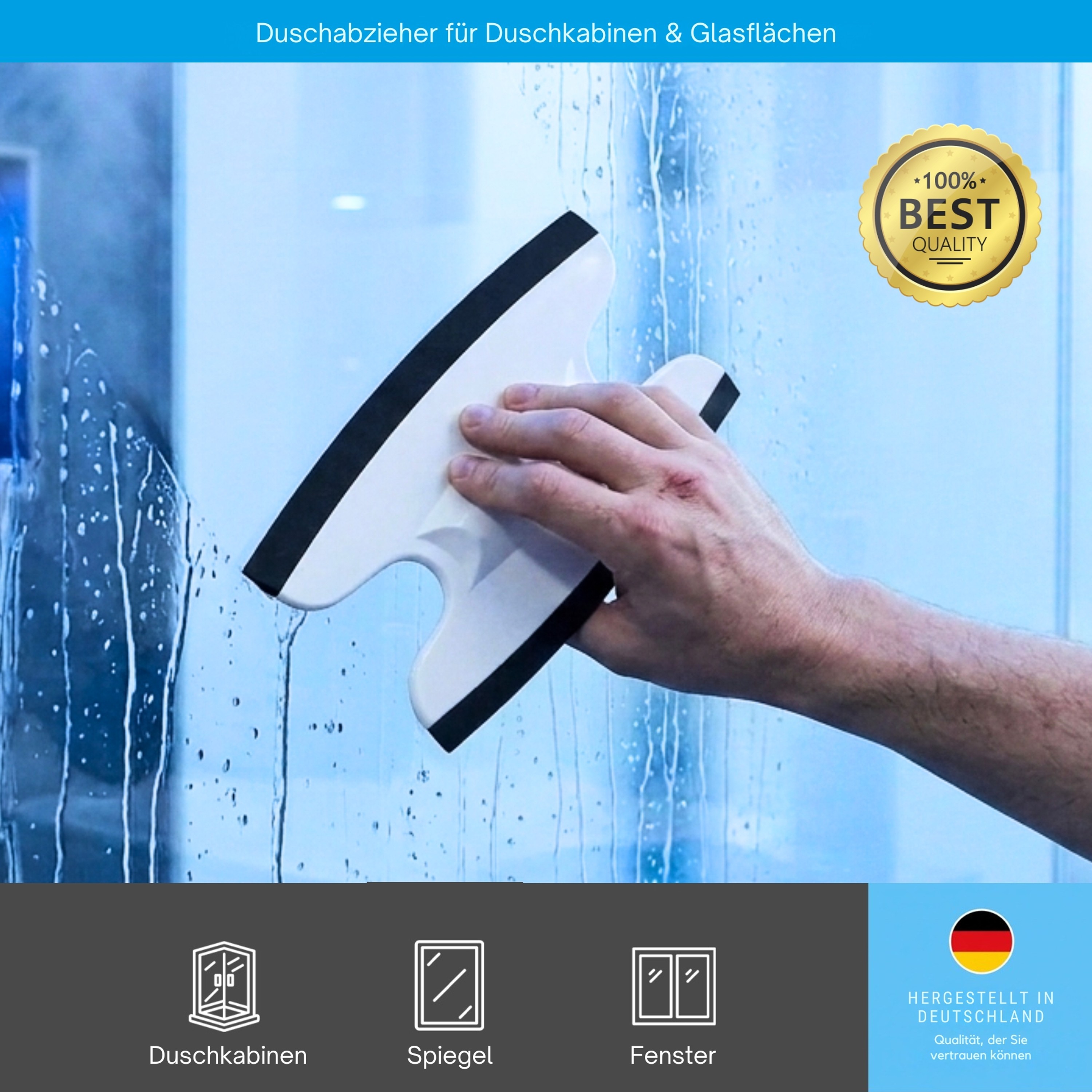 Dusbad Glas&Duschabzieher für Duschkabinen gerade|rund weiss MadeInGermany