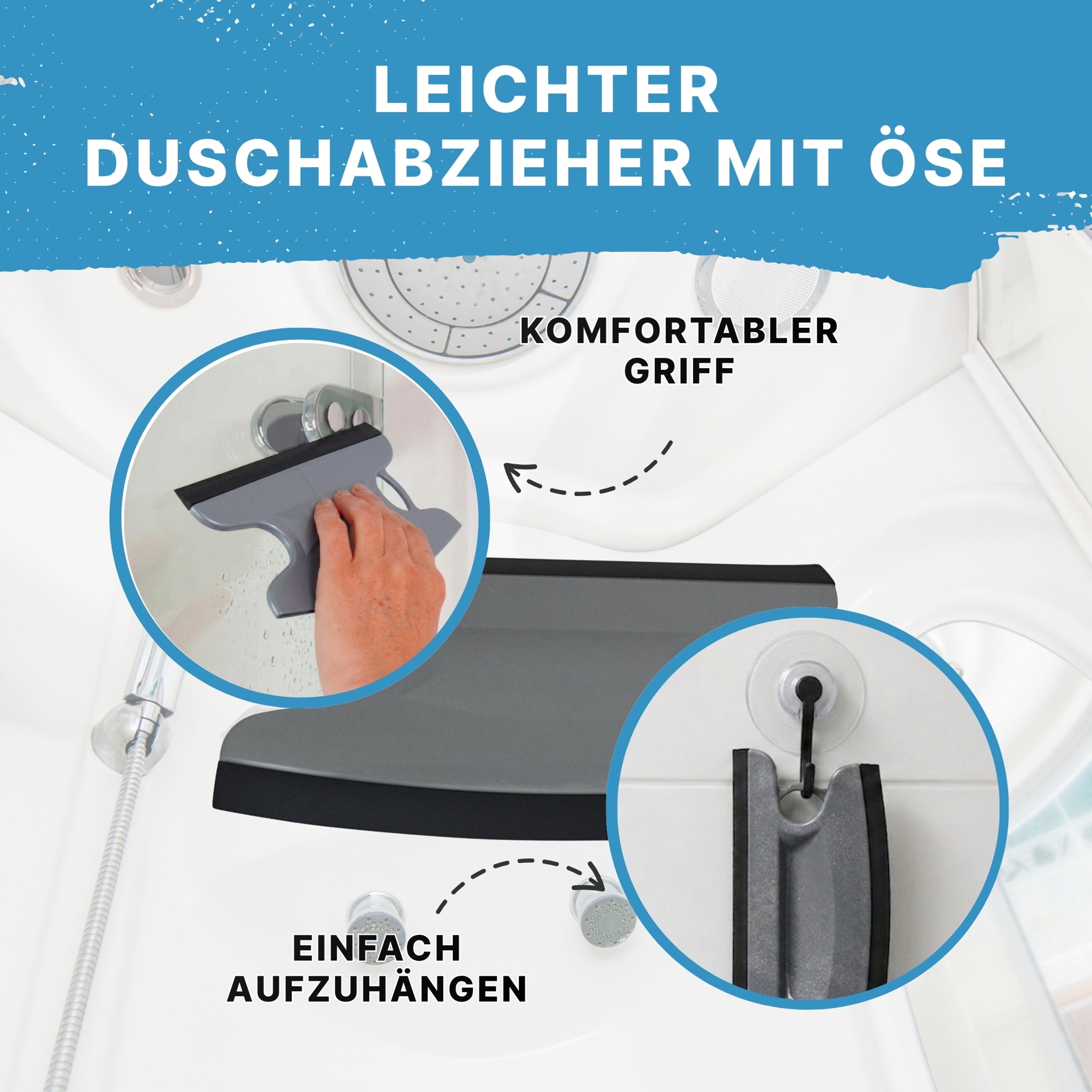 Dusbad Glas&Duschabzieher für Duschkabinen gerade|rund grau MadeInGermany