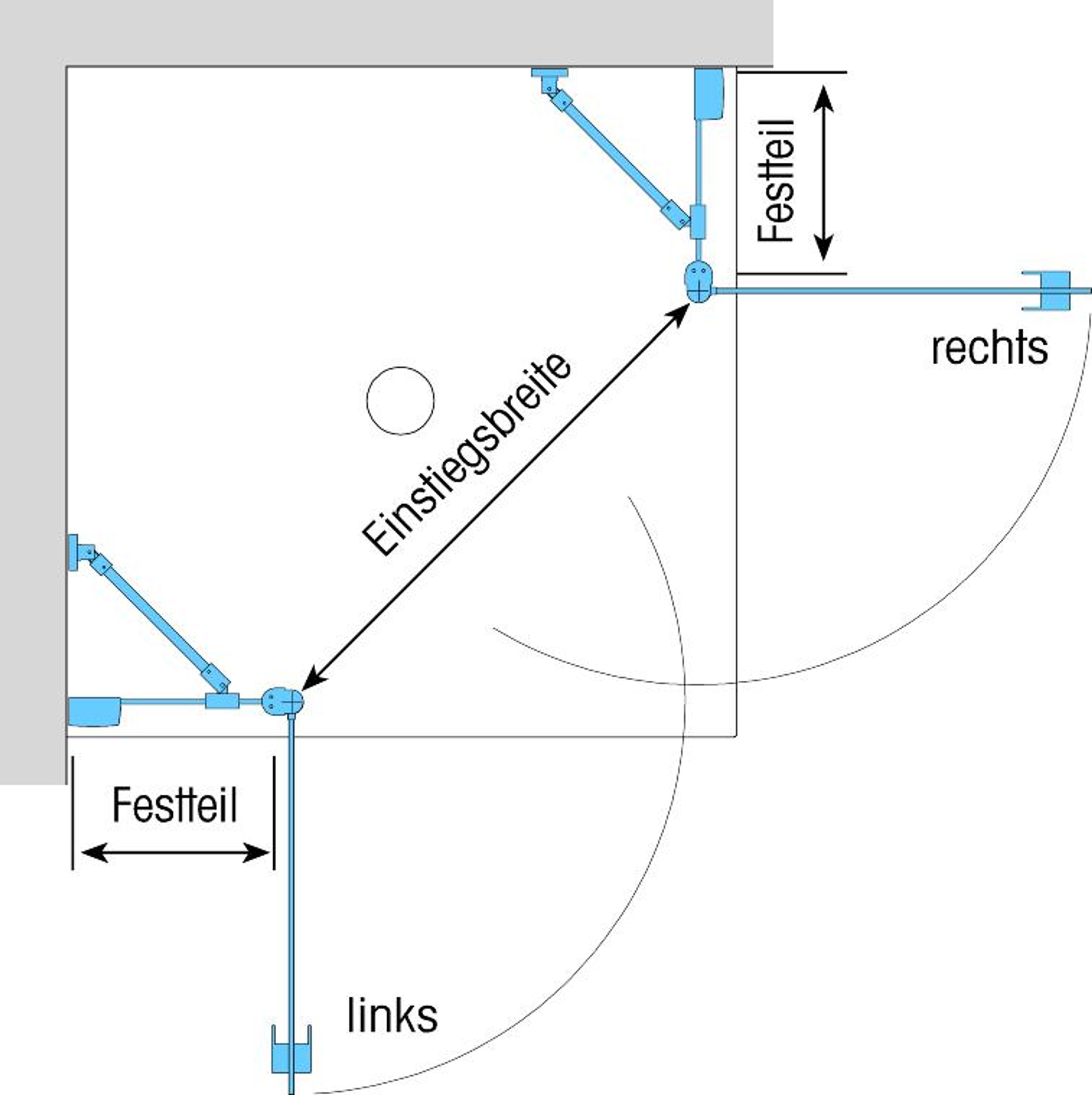 Duschkabine/ Duschabtrennung Dusbad Vital 2 zweiteilige Pendeltür an Festteil / Eckdusche  links 900mm rechts 1175mm