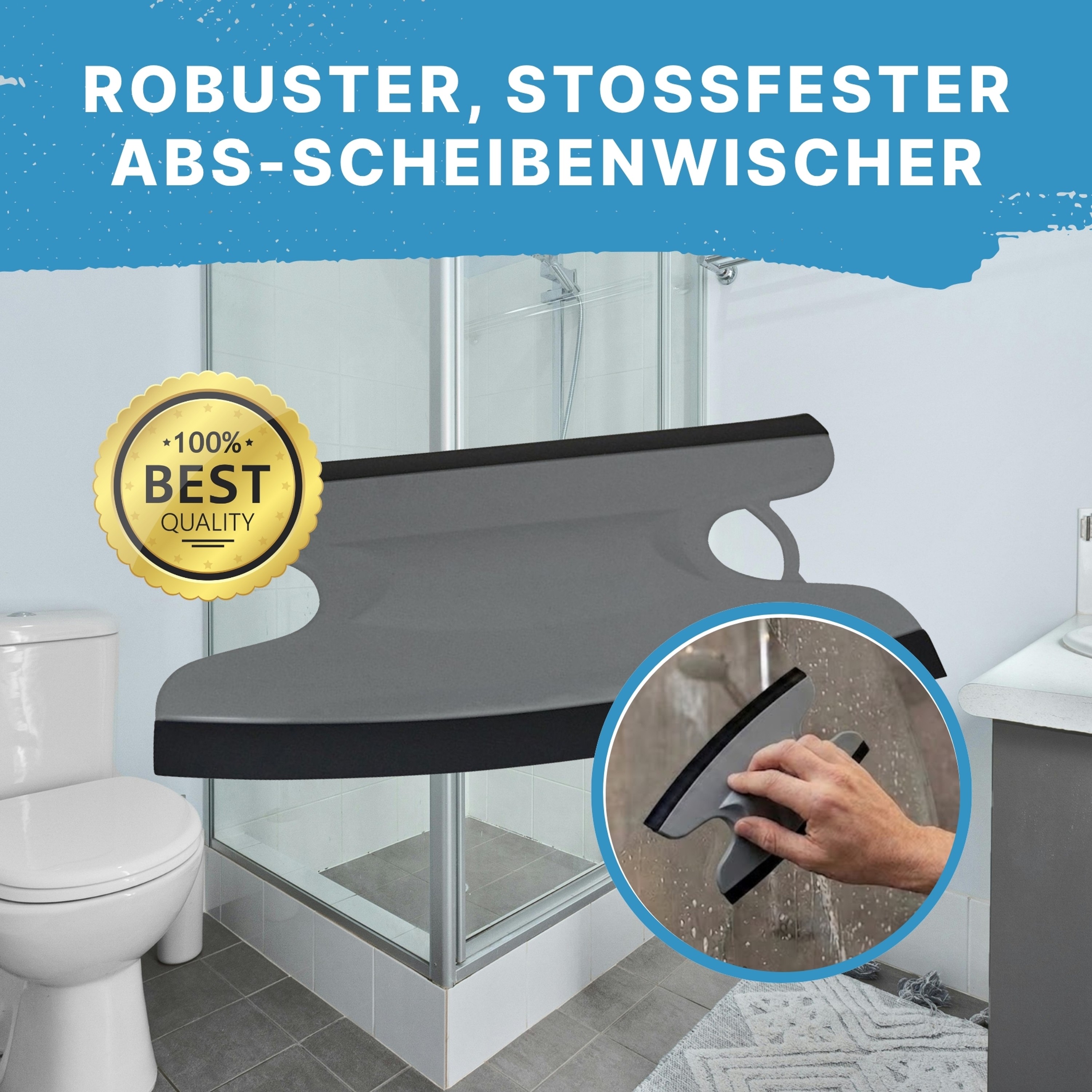 Dusbad Glas&Duschabzieher für Duschkabinen gerade|rund grau MadeInGermany