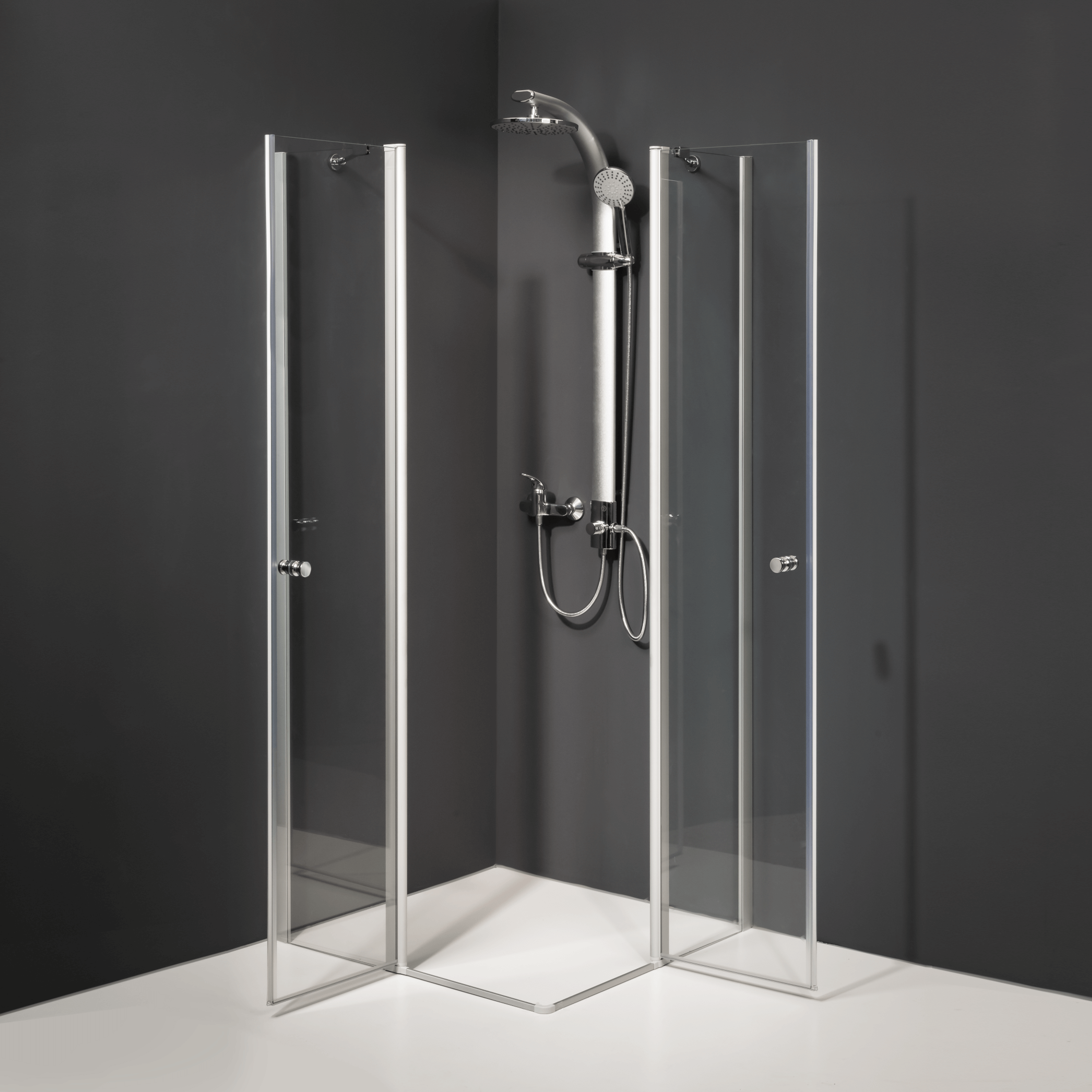 Duschkabine/ Duschabtrennung Dusbad Vital 5 Eckeinstieg Pendeltür an Festteil 4 teilig 80x80cm