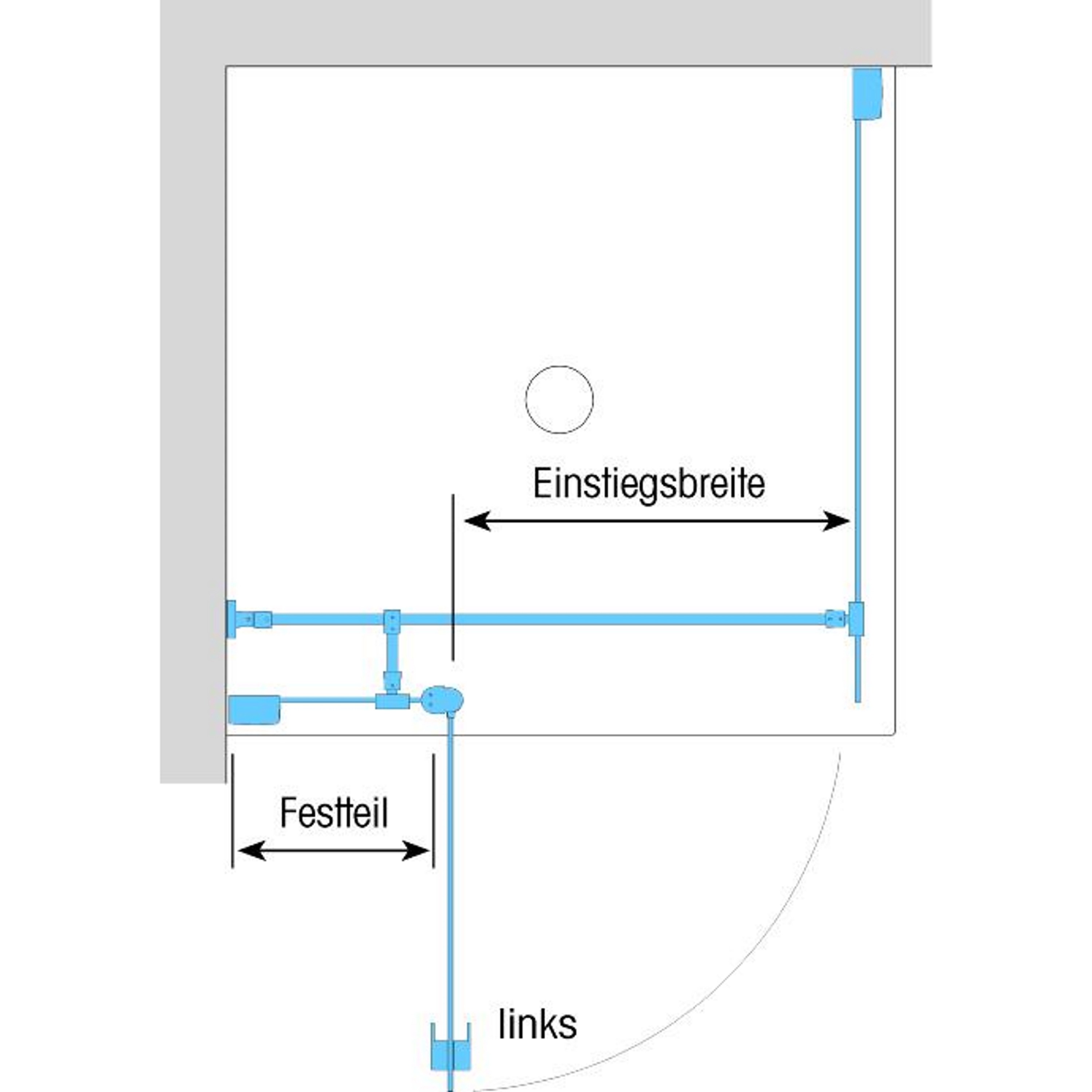 Duschkabine/ Duschabtrennung Dusbad Vital 2 Drehtür an Festteil links + Duschwand rechts (Kombination) links 875mm rechts 1175mm