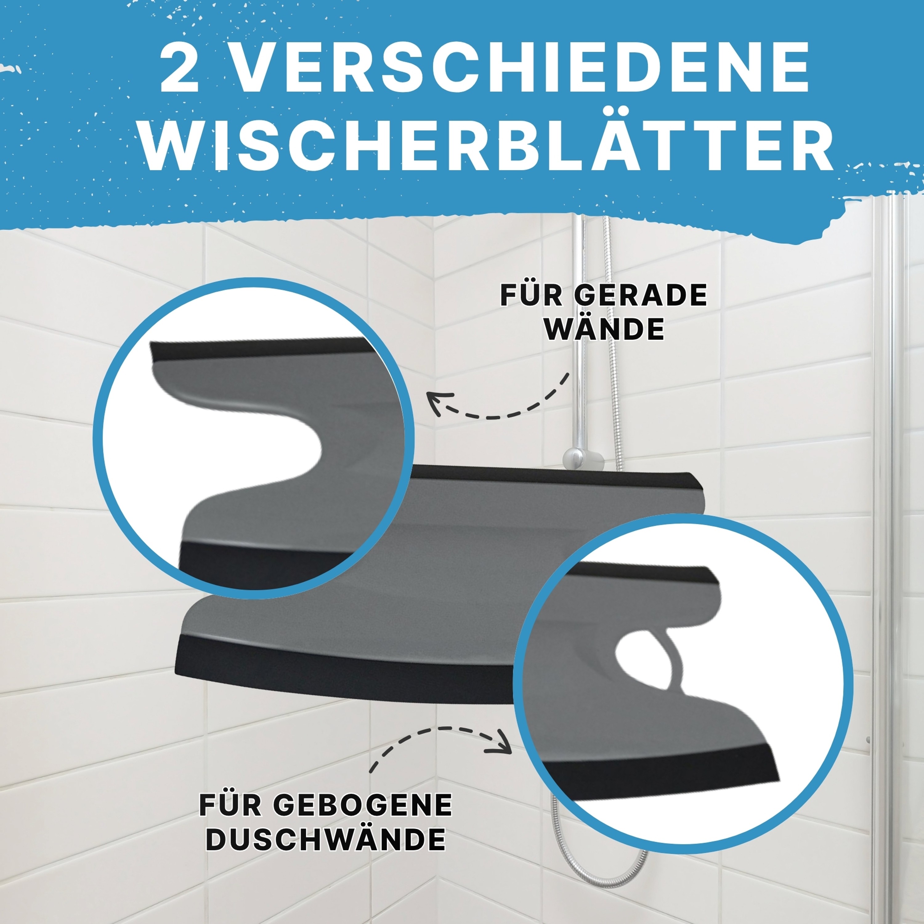 Dusbad Glas&Duschabzieher für Duschkabinen gerade|rund grau MadeInGermany